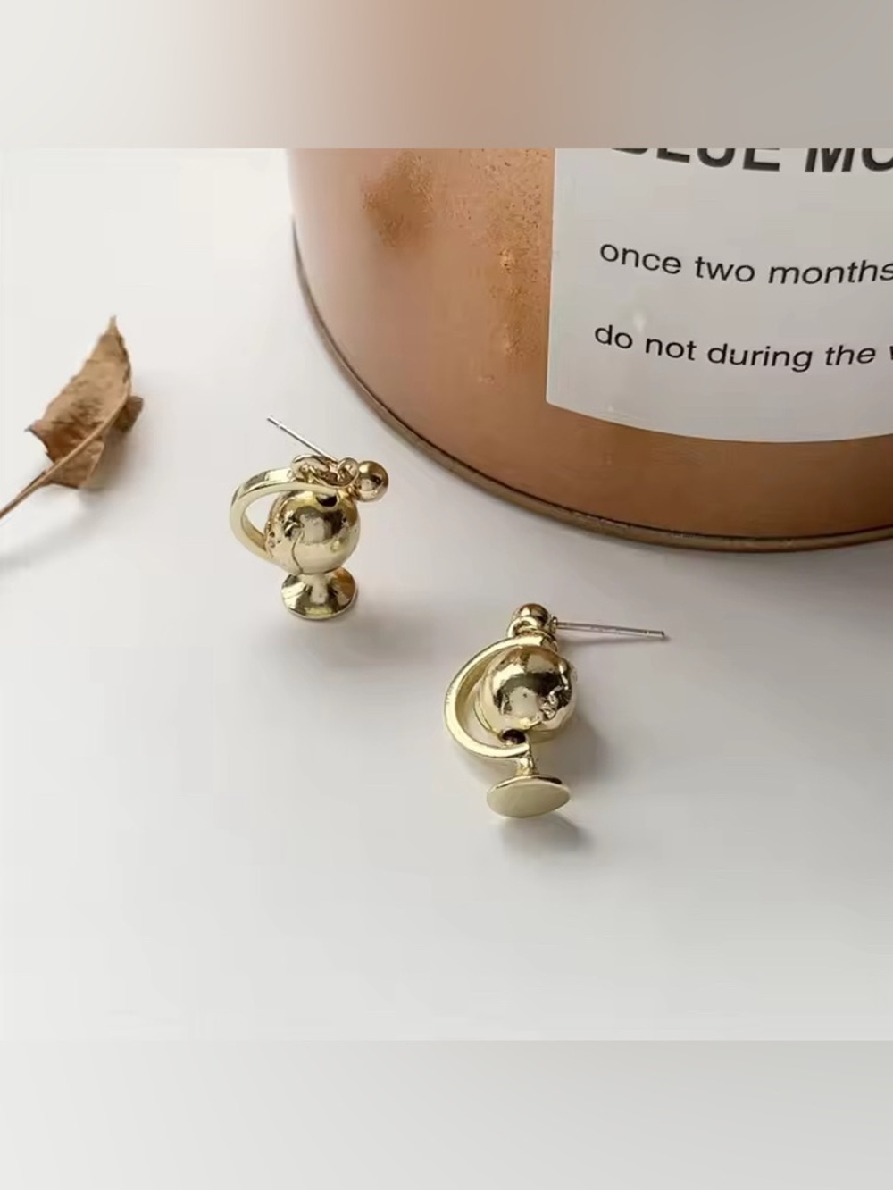 Korean Vintage Geometric Globe Pendant Gold Stud Earrings